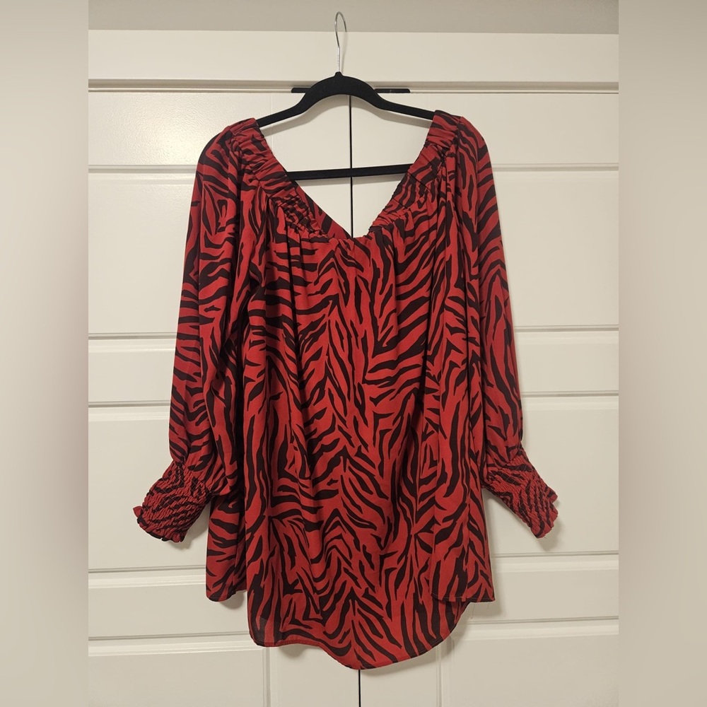 Michel Studio Red Zebra Print Blouse size 18